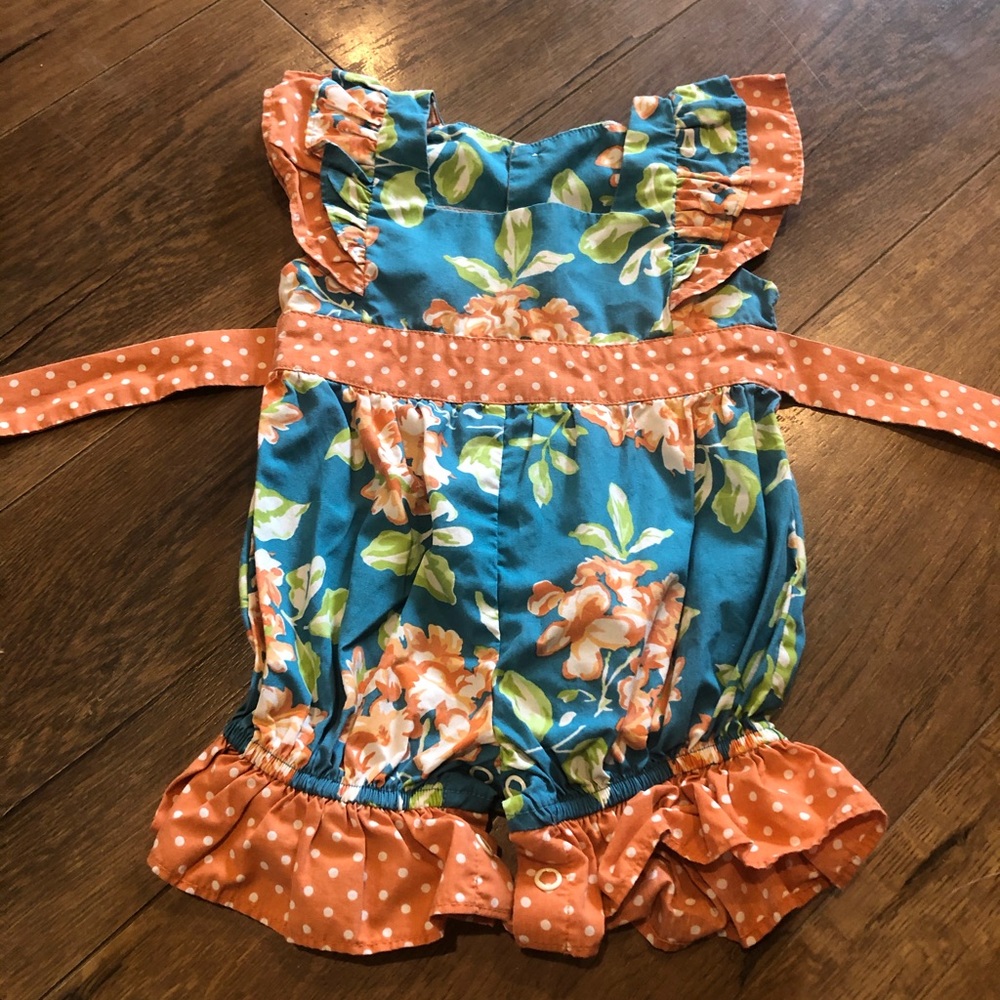 Eleanor Rose Teal & Peach floral Romper 3m